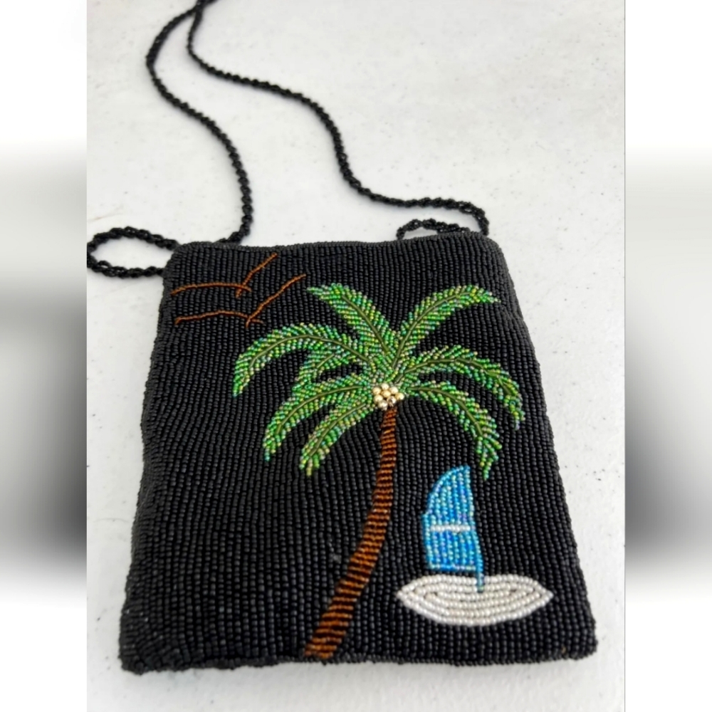 Ermo Women's Beaded Tropical Palm Tree Cruise Sailboat Crossbody Purse